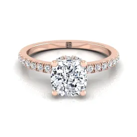 14K Rose Gold Cushion Diamond Secret Diamond Halo French Pave Solitaire Engagement Ring -1/3ctw