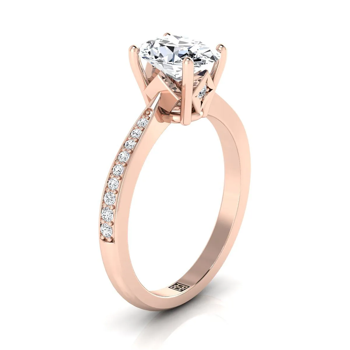 14K Rose Gold Oval Diamond Tapered Pave Engagement Ring -1/8ctw