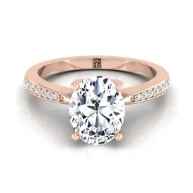 14K Rose Gold Oval Diamond Tapered Pave Engagement Ring -1/8ctw