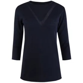 3/4 Sleeve Pullover with V Detail in Navy