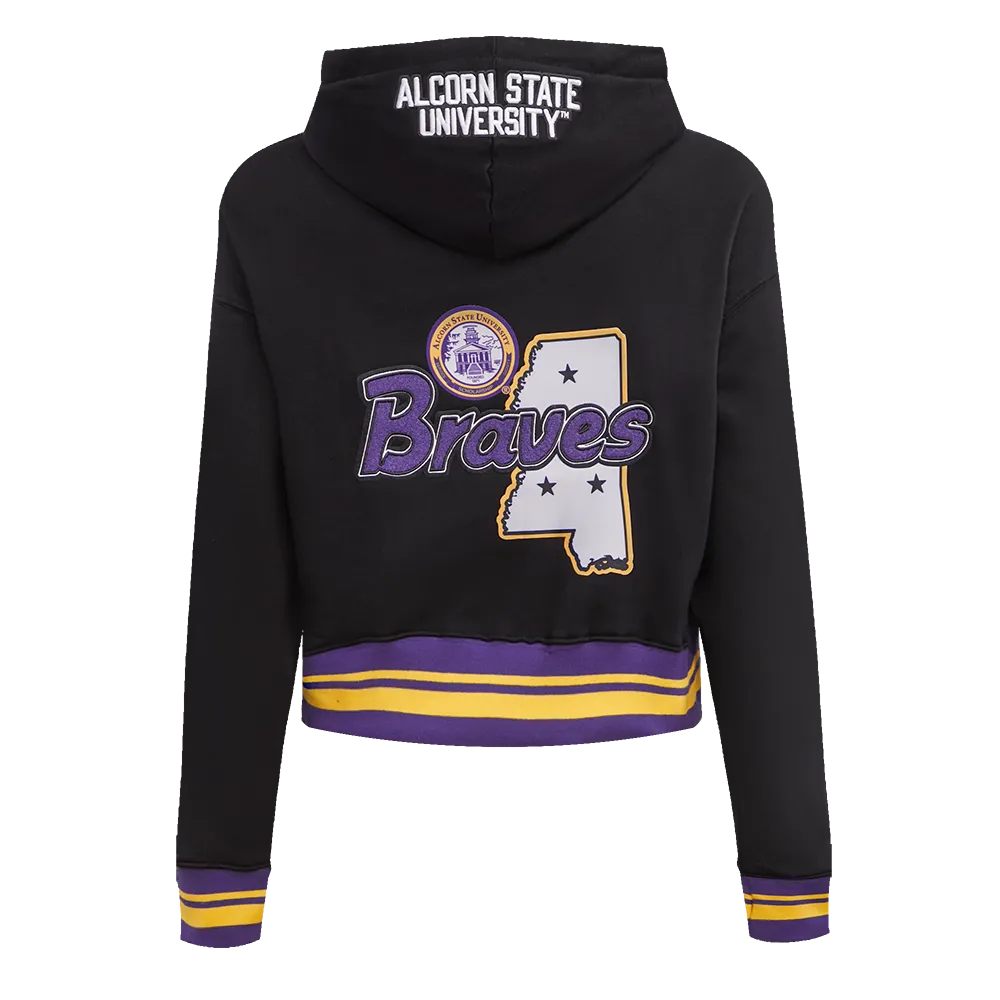 ALCORN STATE UNIVERSITY HOMECOMING RIB FLC CROPPED PO HOODIE (BLACK/PURPLE)