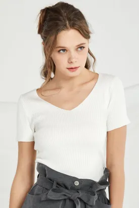 Anastasia V Neck Rib-Knit Top