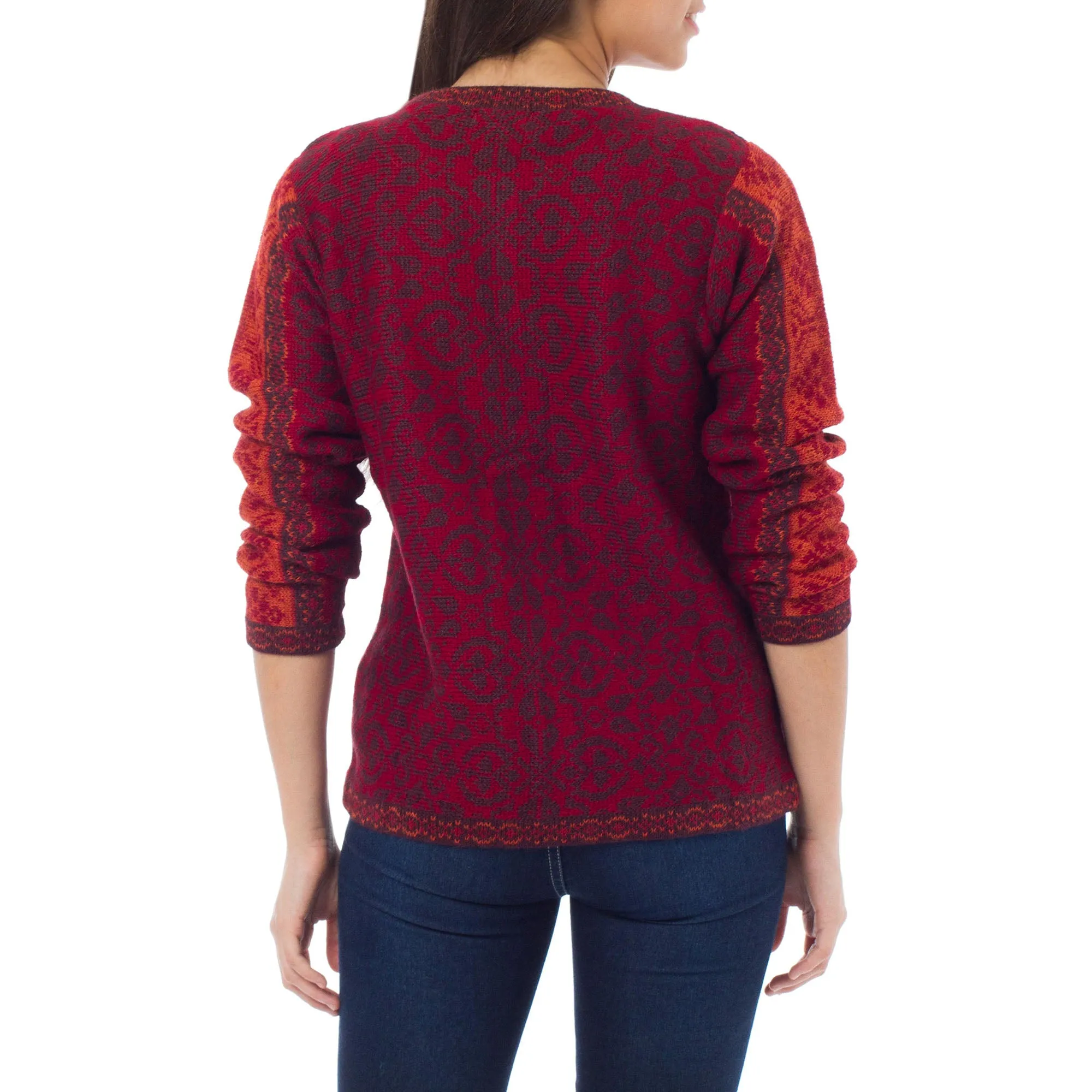 Sure, I can help with that. How about Cozy Andean Alpaca Poinsettia Patterned Sweater?