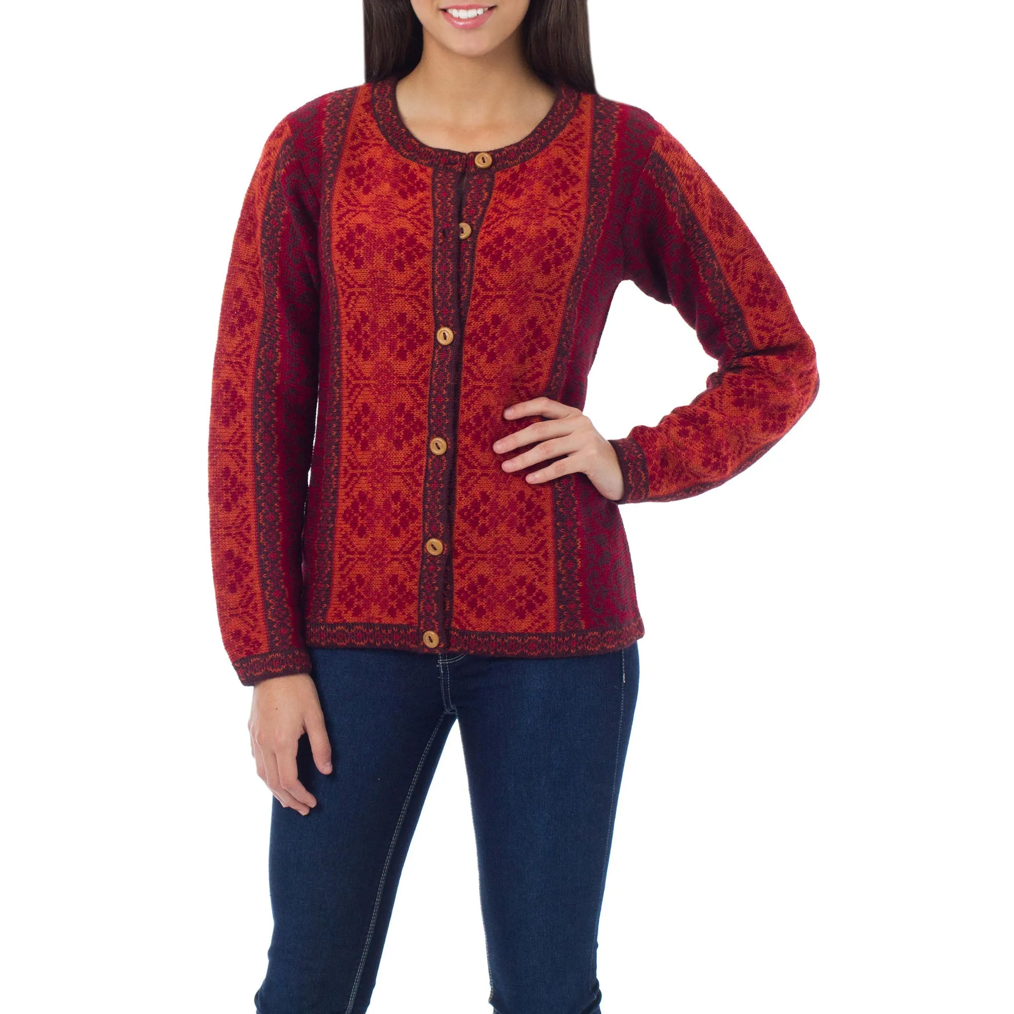 Sure, I can help with that. How about Cozy Andean Alpaca Poinsettia Patterned Sweater?