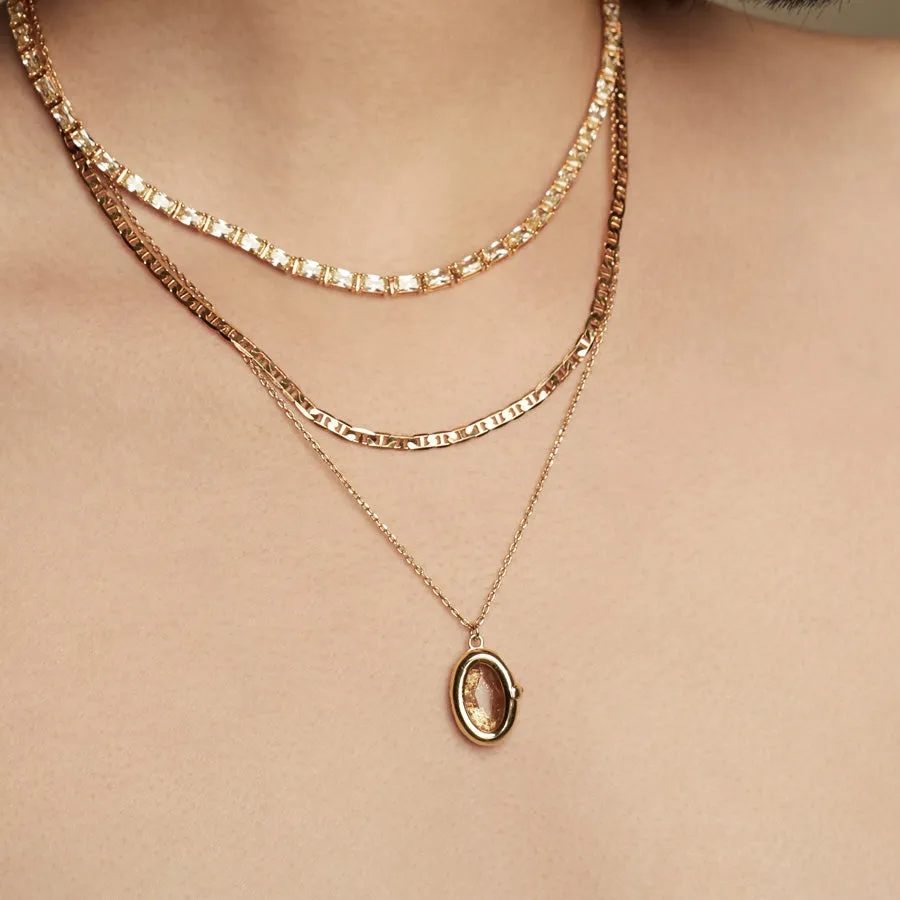 Aura Citrine Quartz Gold Locket Necklace