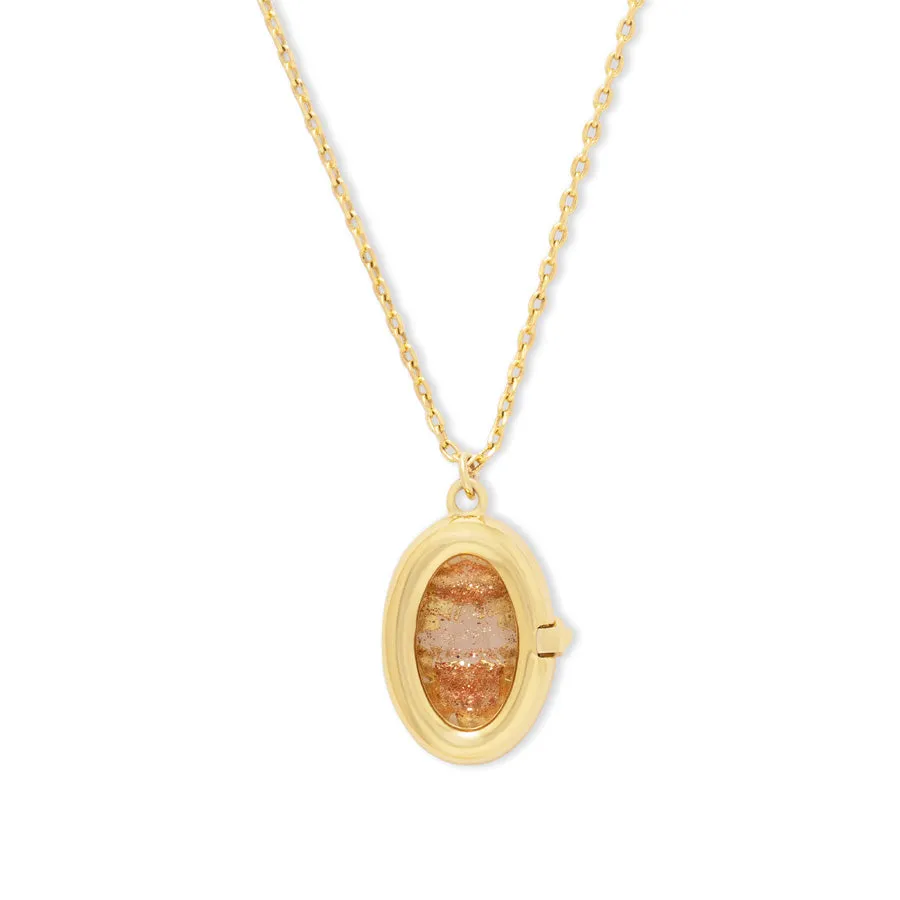 Aura Citrine Quartz Gold Locket Necklace