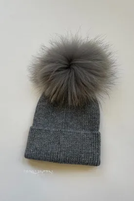 Baby Raccoon Fur Pom Pom Hat