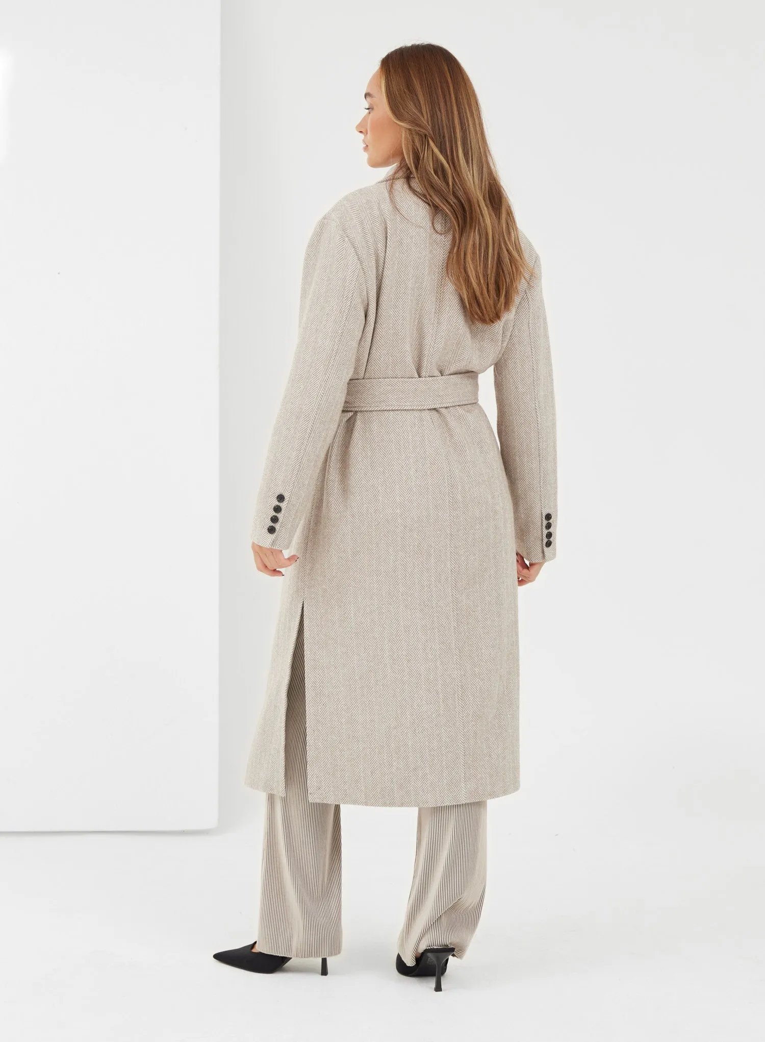 Beige Oversized Belted Coat - Mulder