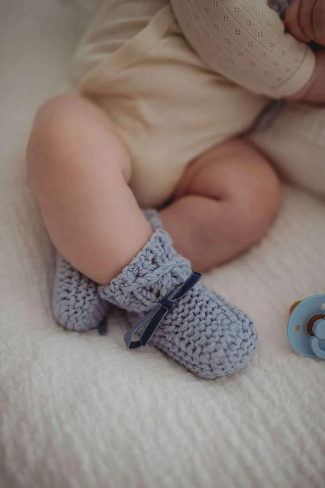 Blue Merino Wool Bonnet & Booties Set