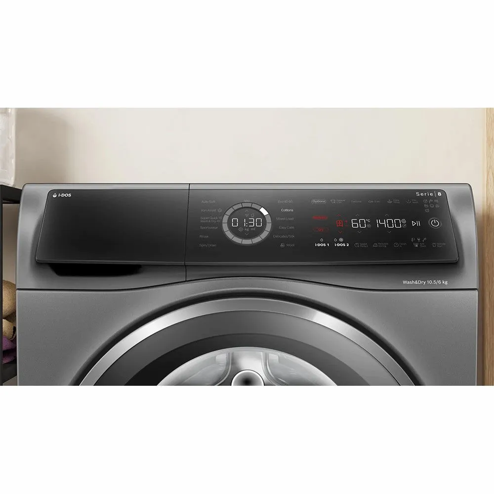 Bosch Series 8 10.5/6KG 1400RPM Freestanding Washer Dryer - Iron Grey | WNC254ARGB