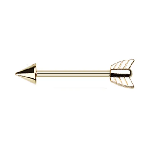 Bow Arrow Nipple Barbell Ring with Gold Plating