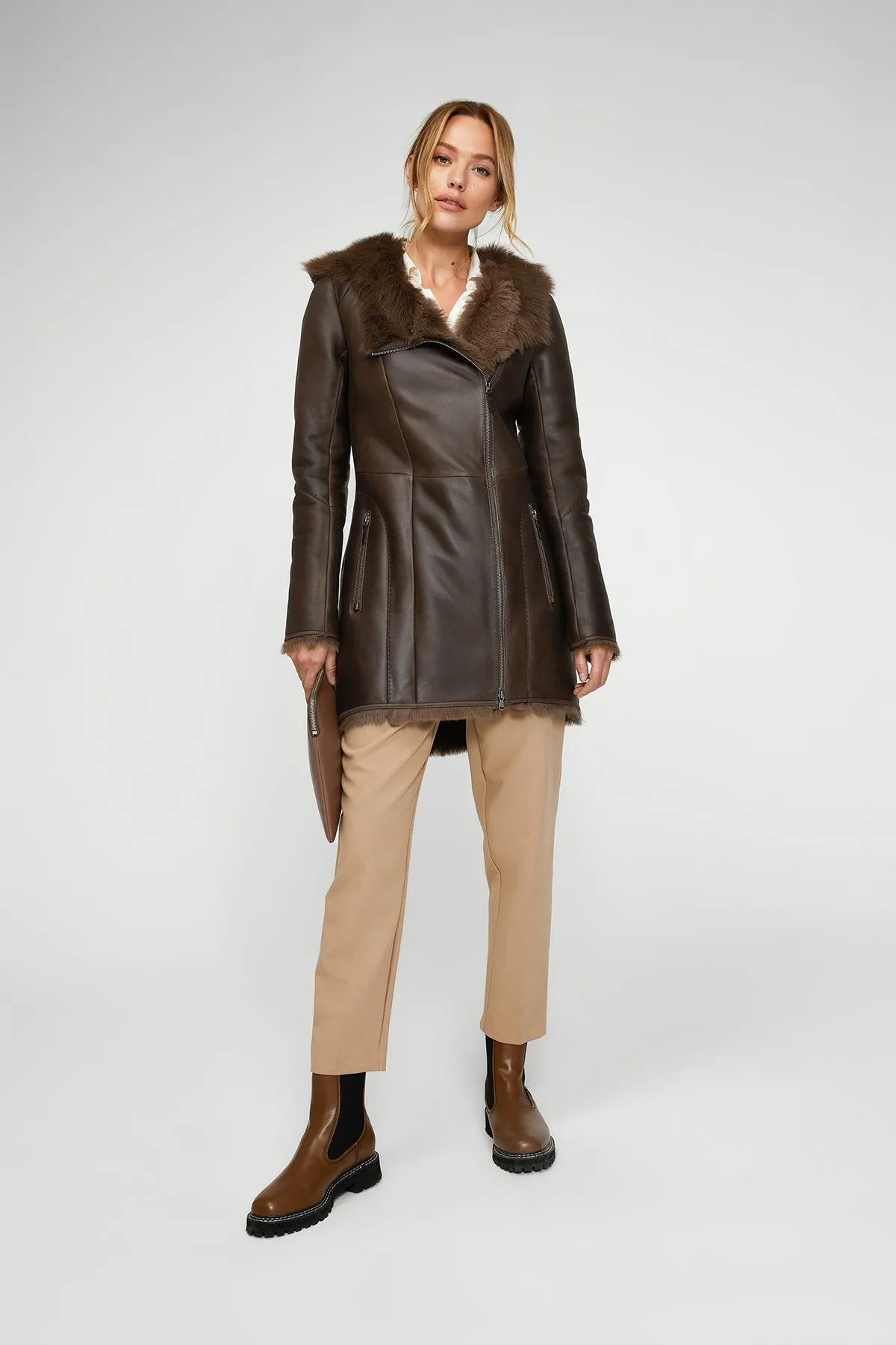 Brown Tobacco Shearling Coat