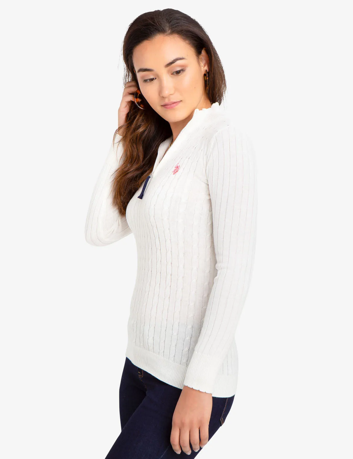 CABLE KNIT SWEATER WITH QUARTER ZIP