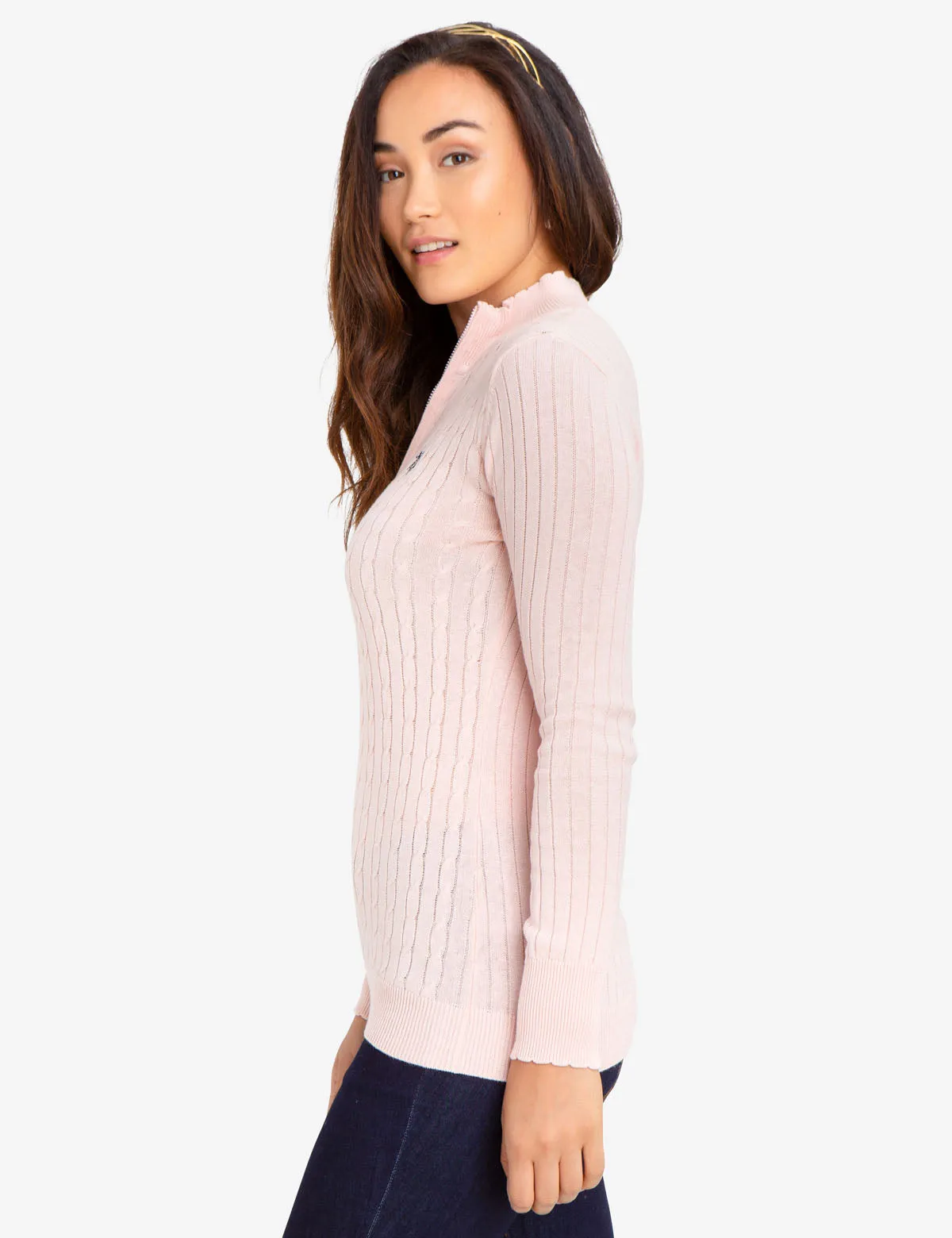 CABLE KNIT SWEATER WITH QUARTER ZIP