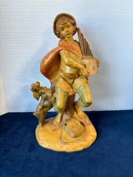 Capodimonte Style Italian Plastic Hand Painted Statue Hand Organ Boy w/Dog Statue