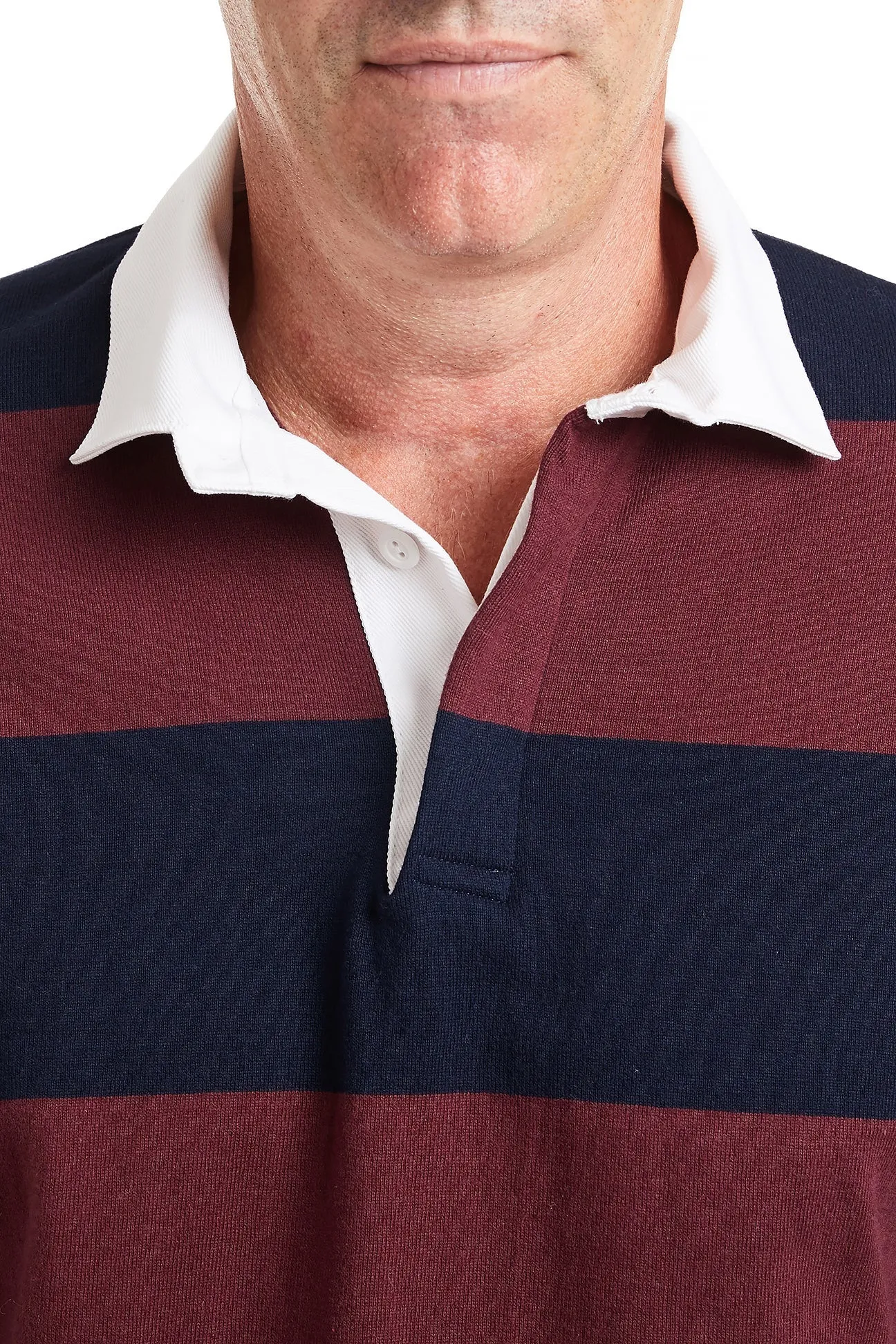 Castaway Rugby Shirt Navy & Burgundy Stripe