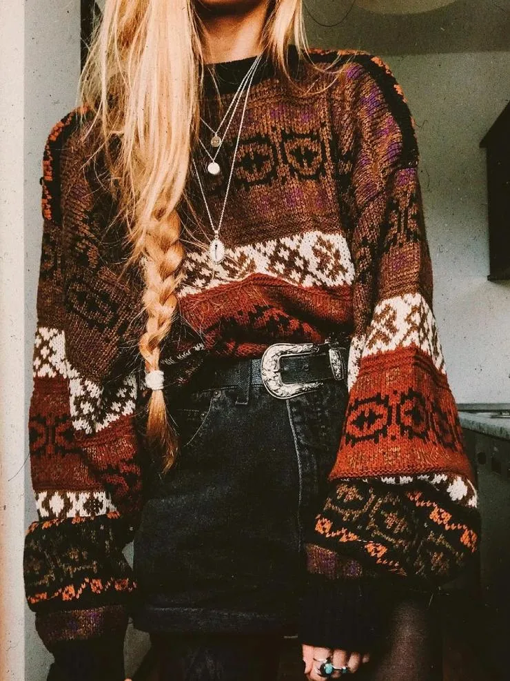 Casual Loose Printed Long Sleeve Warm Sweater