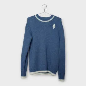 Chris Ran Lin Blue & White Wool Blend Arm Cut Out Sweater