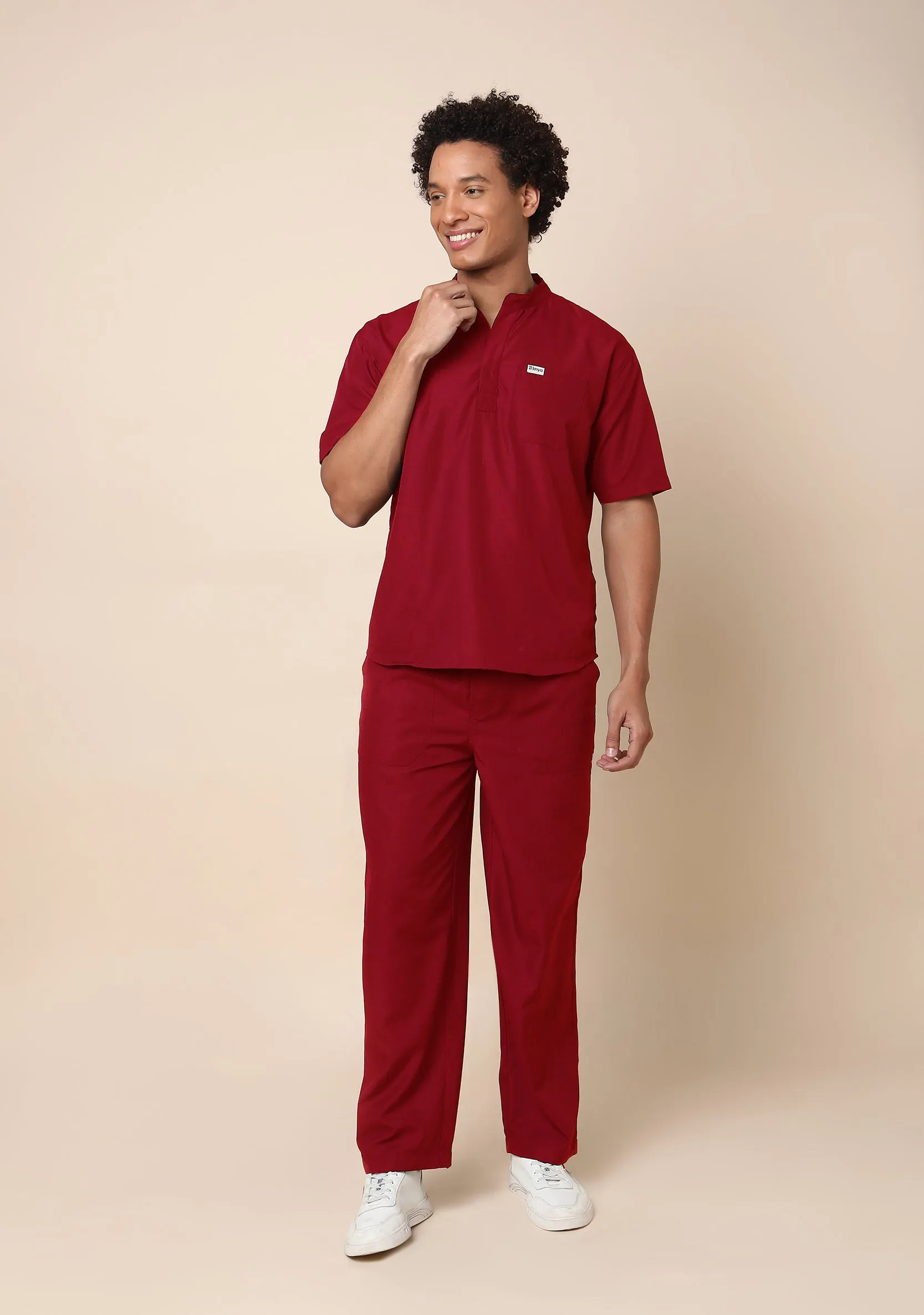 Classic Men's Mandarin Collar (Maroon) Scrub