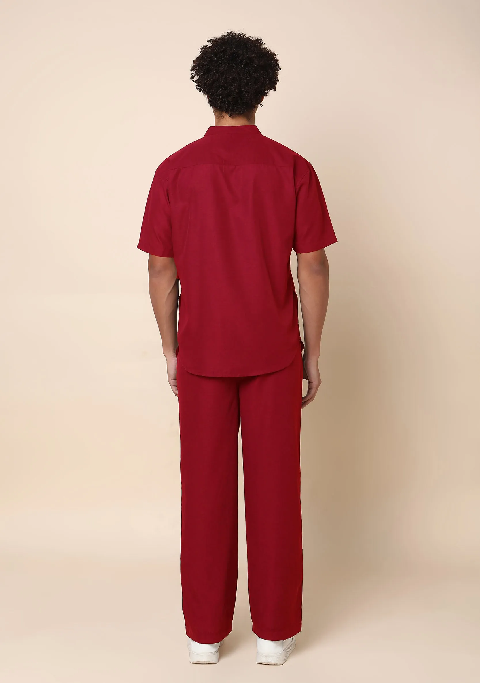 Classic Men's Mandarin Collar (Maroon) Scrub