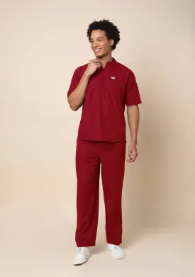 Classic Men's Mandarin Collar (Maroon) Scrub