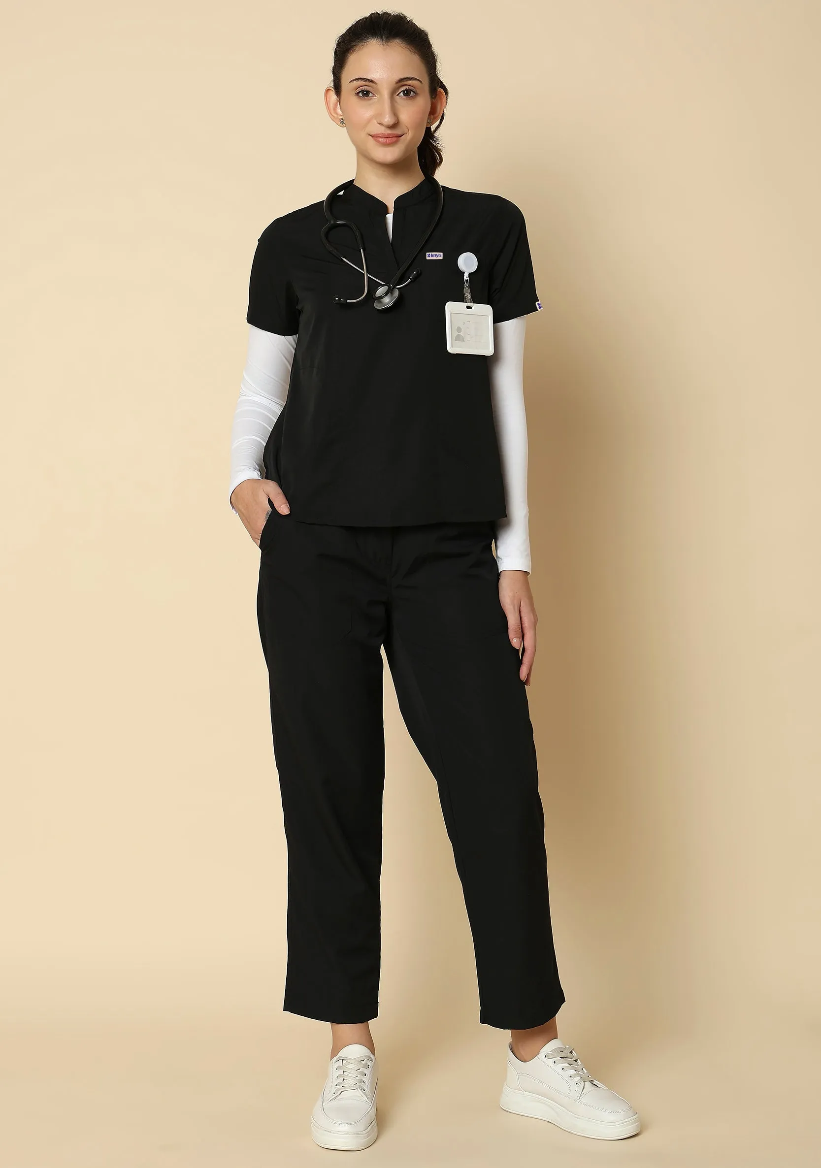 Classic Women's Mandarin Collar (Black) Scrub