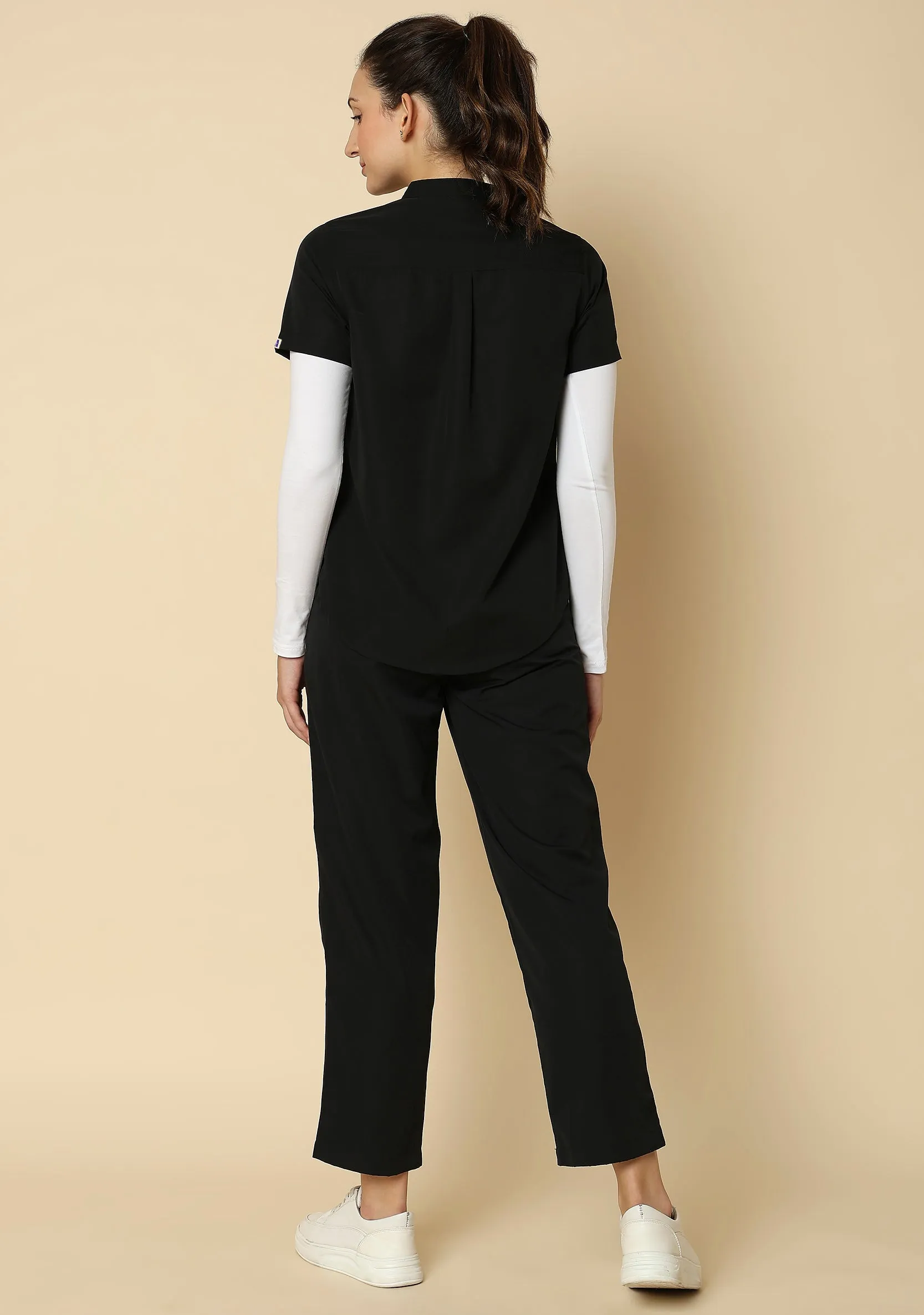 Classic Women's Mandarin Collar (Black) Scrub