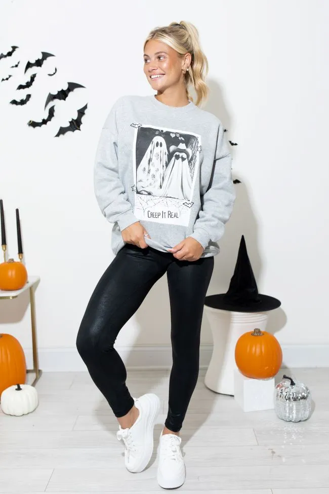 Creep It Real Light Grey Oversized Graphic Sweatshirt