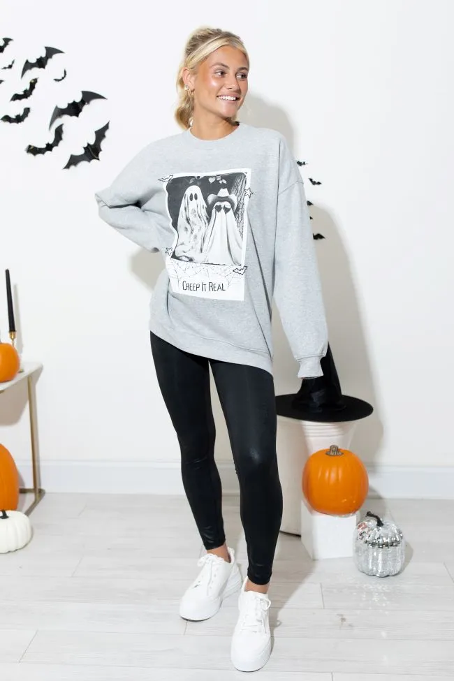 Creep It Real Light Grey Oversized Graphic Sweatshirt