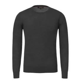 Crew-Neck Virgin Wool Pullover in Dark Grey