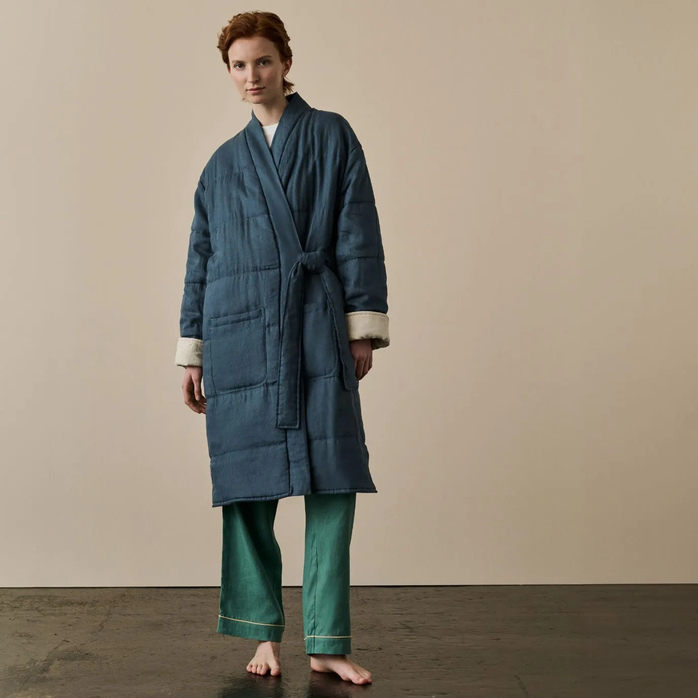 Deep Teal Linen Housecoat