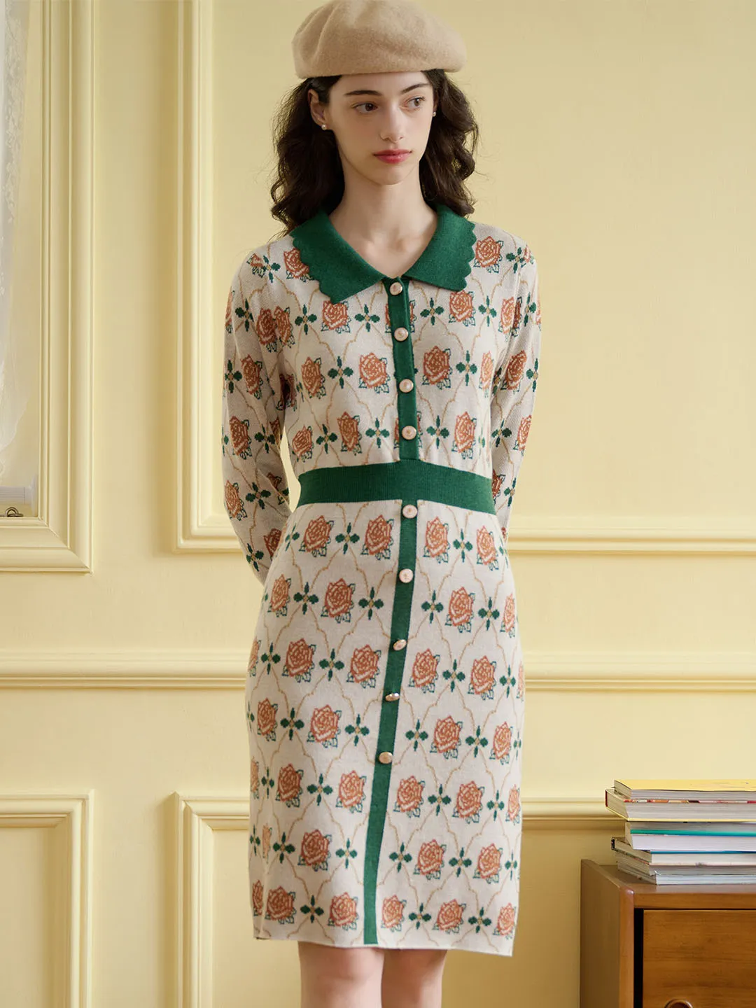 【Final Sale】Lucy Floral Pattern Contrast Trim Dress