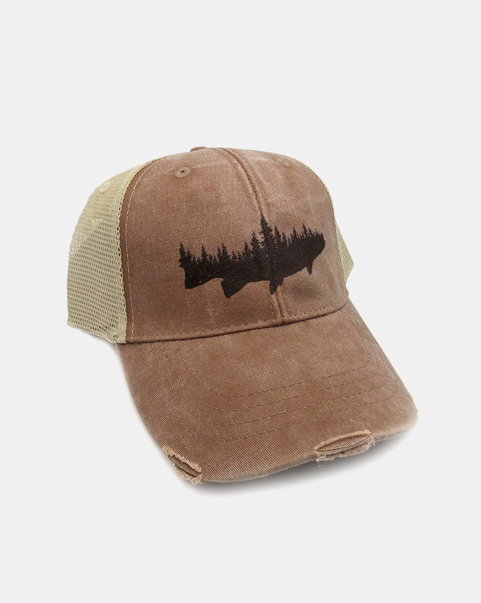 Fish & Forest Brown & Tan Distressed Trucker Hat