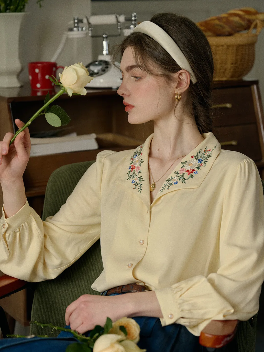 Georgina Colorful Floral Embroidered Lapel Shirt