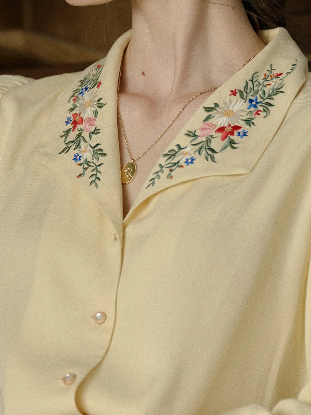 Georgina Colorful Floral Embroidered Lapel Shirt