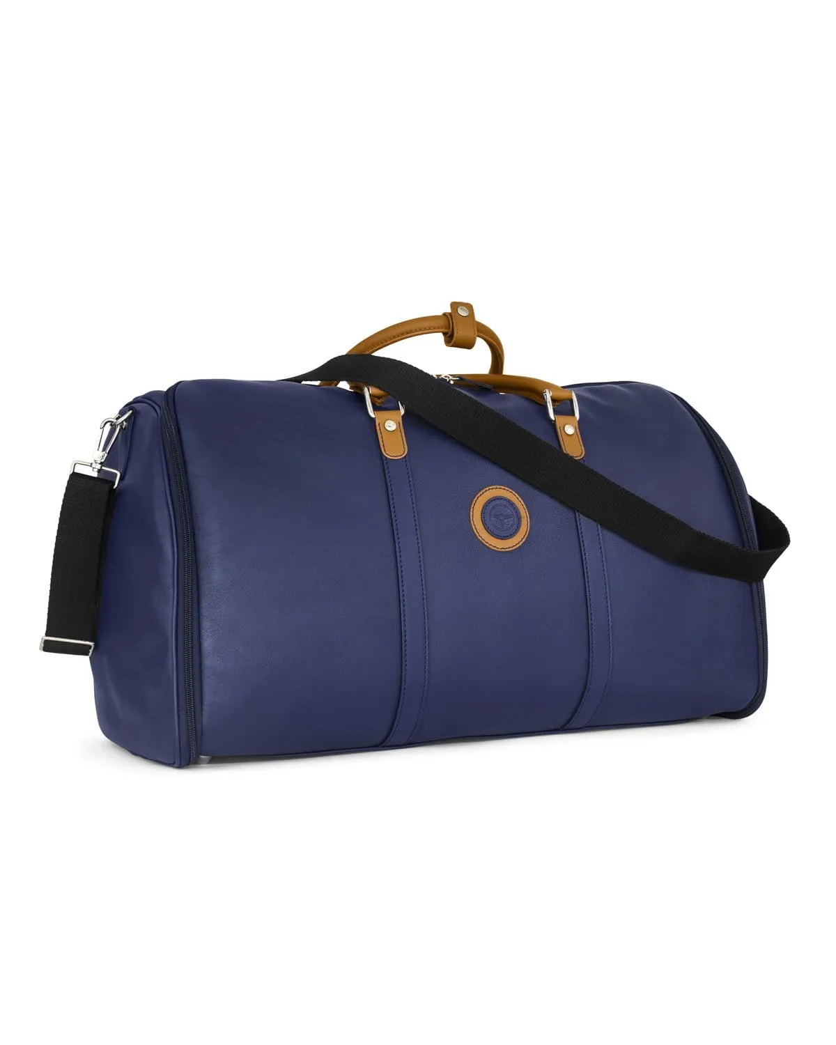 GLOBETROTTER - Full-grain Leather Weekender Garment Bag - Blue/Tan