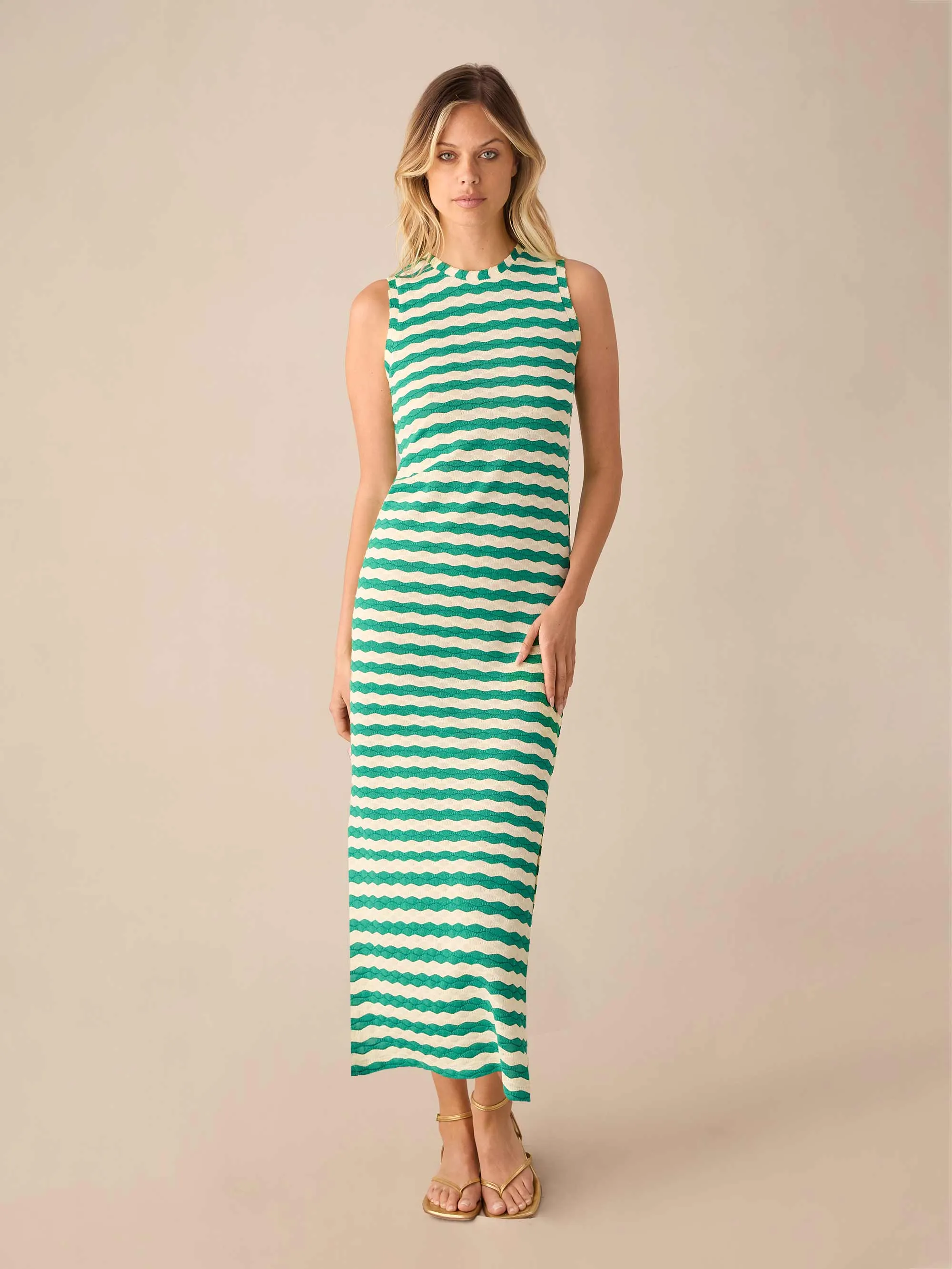 Green Stripe Column Knit Dress