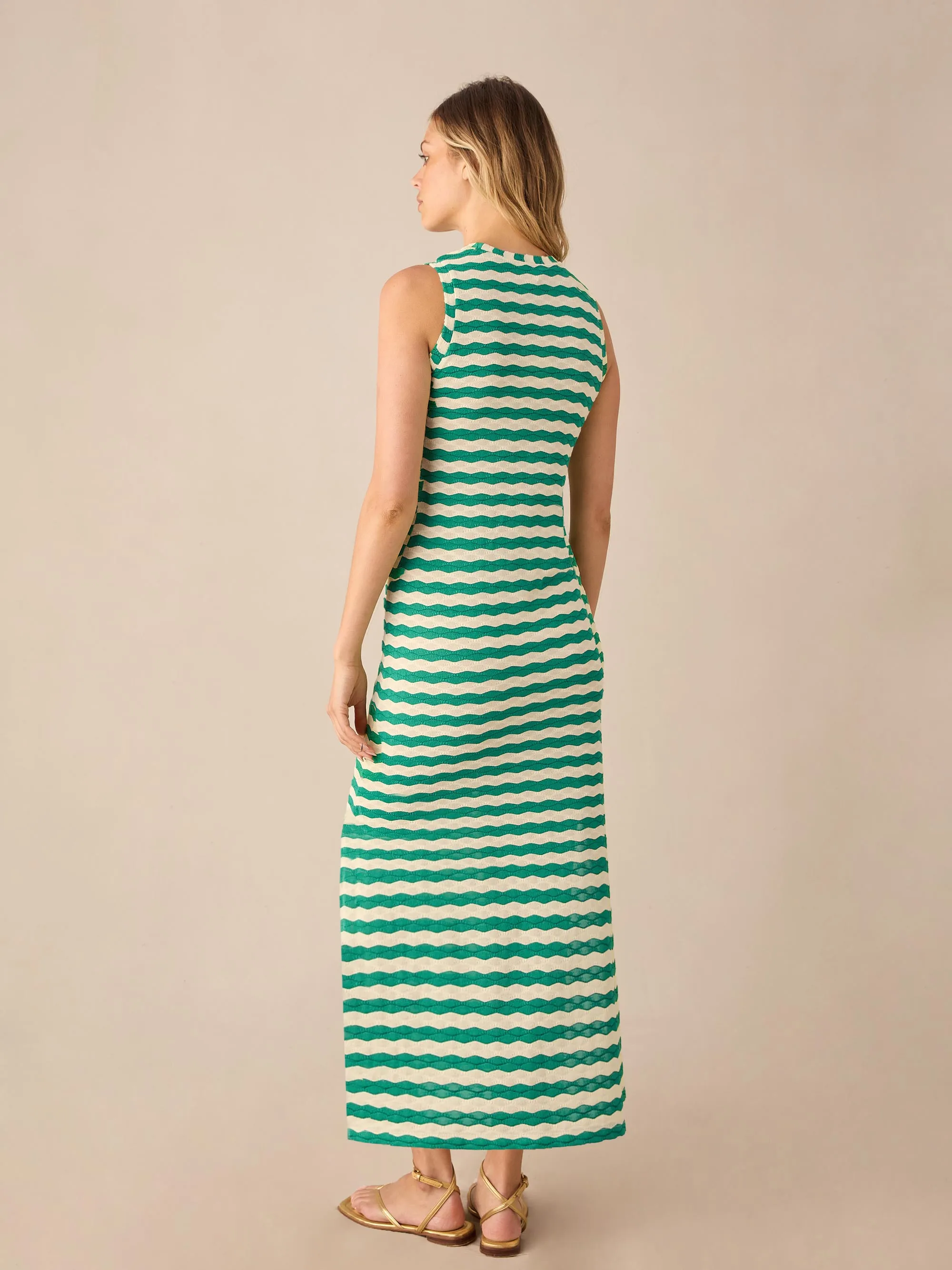 Green Stripe Column Knit Dress