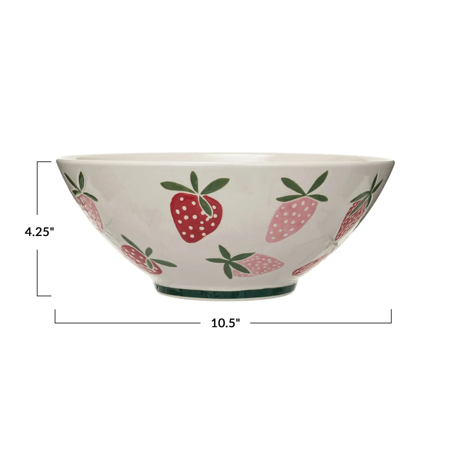 Hand-Painted Stoneware Bowl w/ Wax Relief Strawberries ©