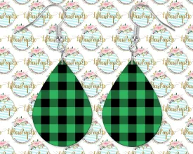 Hardboard Earrings Layered  Buffalo Plaid Green