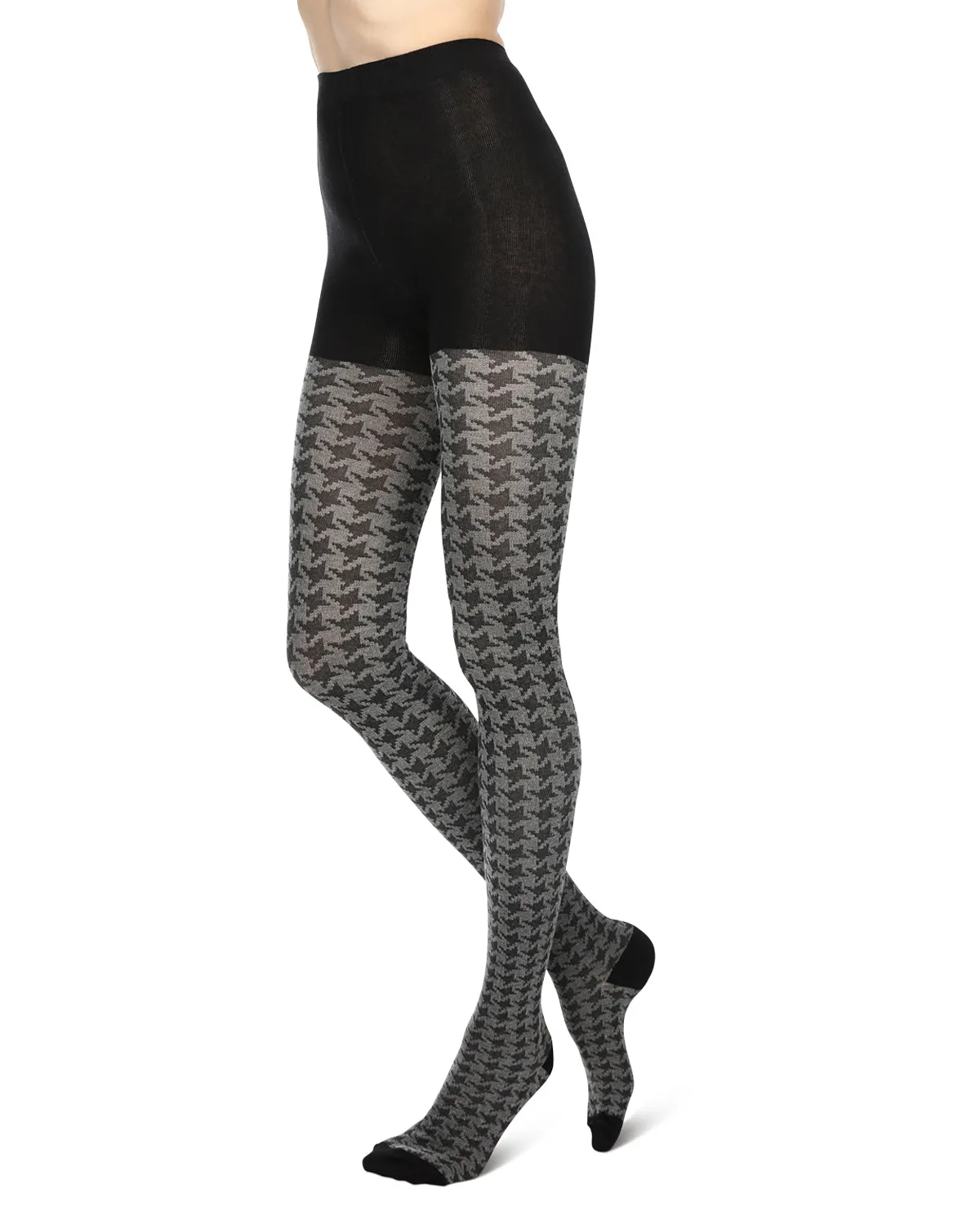 Houndstooth Patterned Cotton Blend Sweater Tights