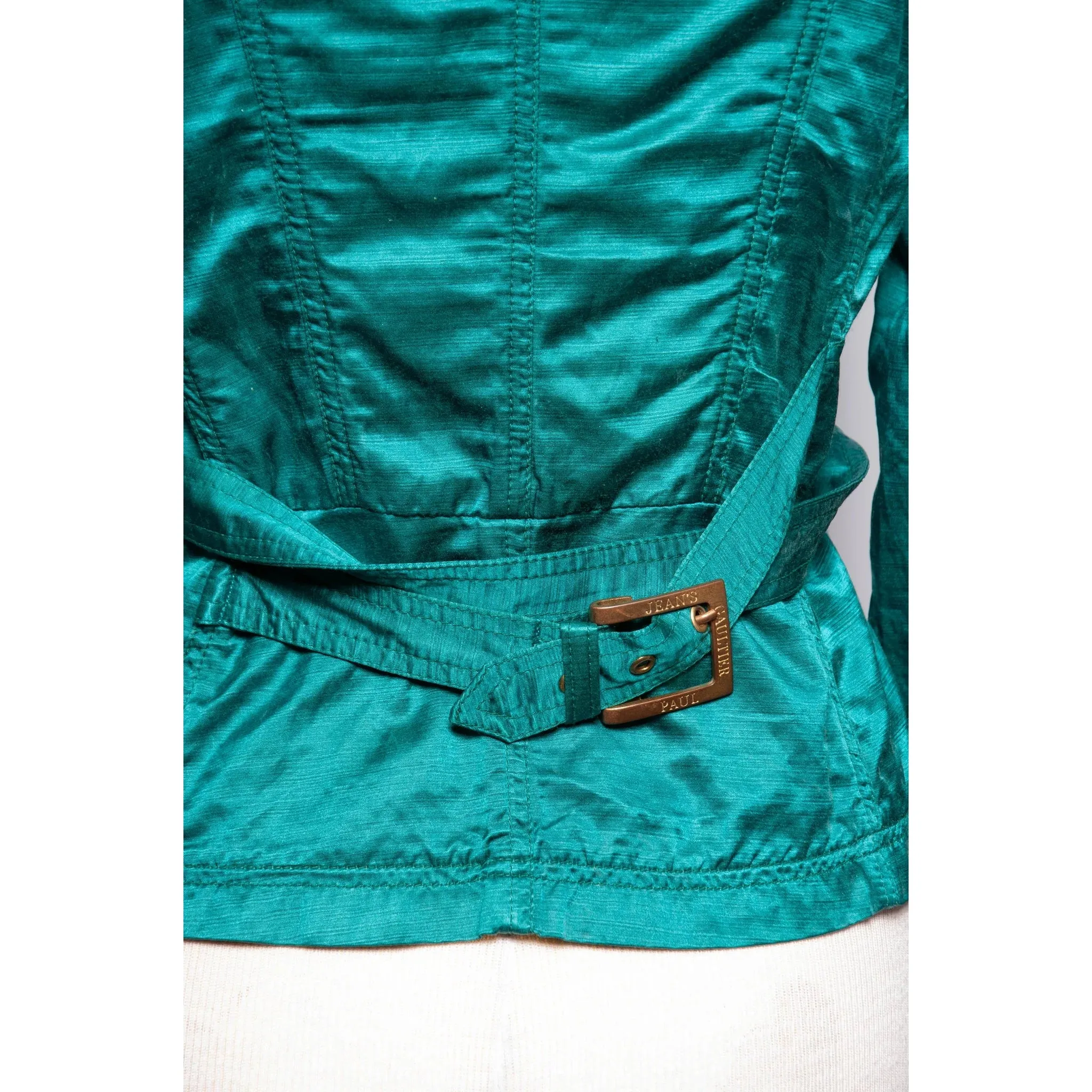 JEAN PAUL GAULTIER Vintage Teal Silk Blend Moto Style Jacket | S/M/L