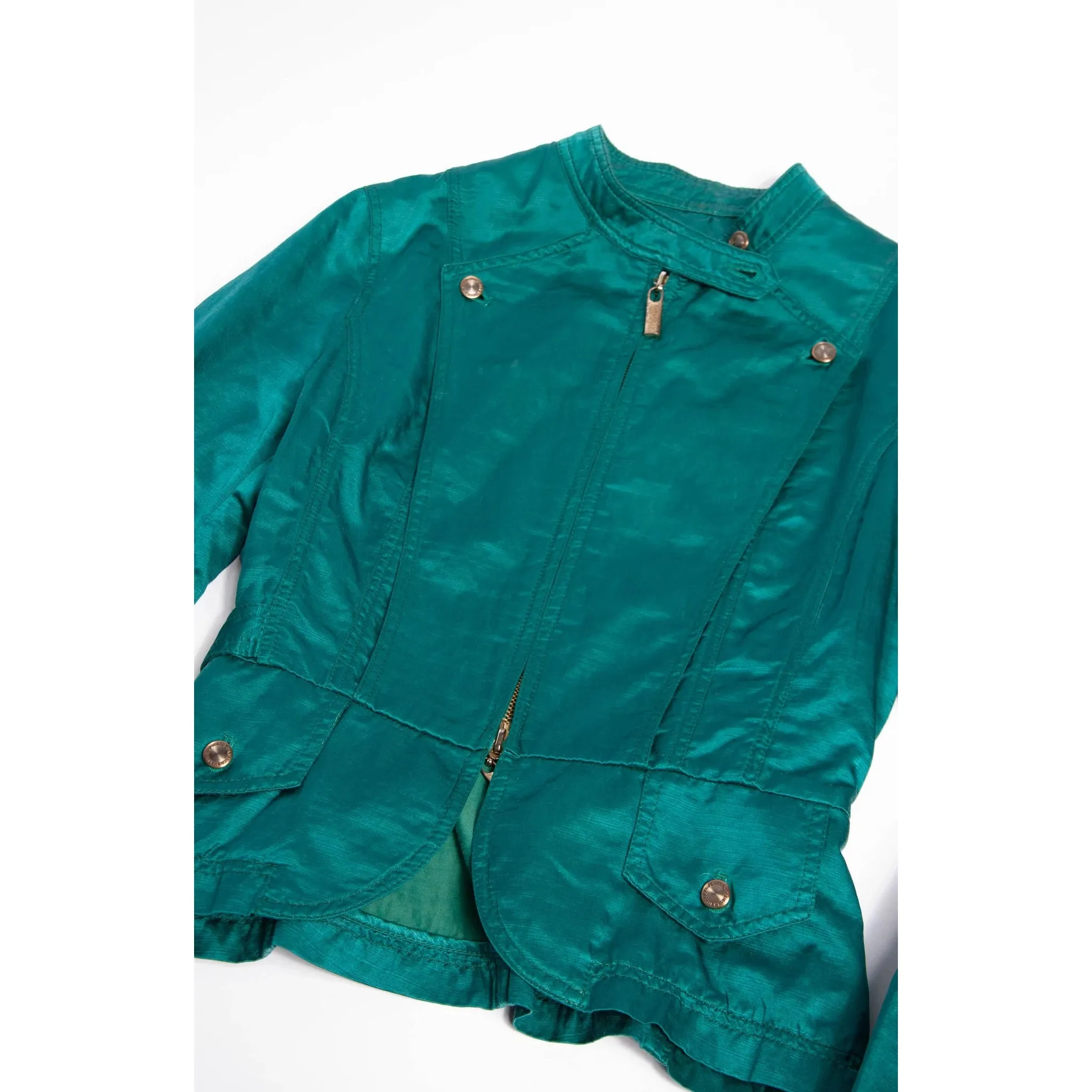 JEAN PAUL GAULTIER Vintage Teal Silk Blend Moto Style Jacket | S/M/L