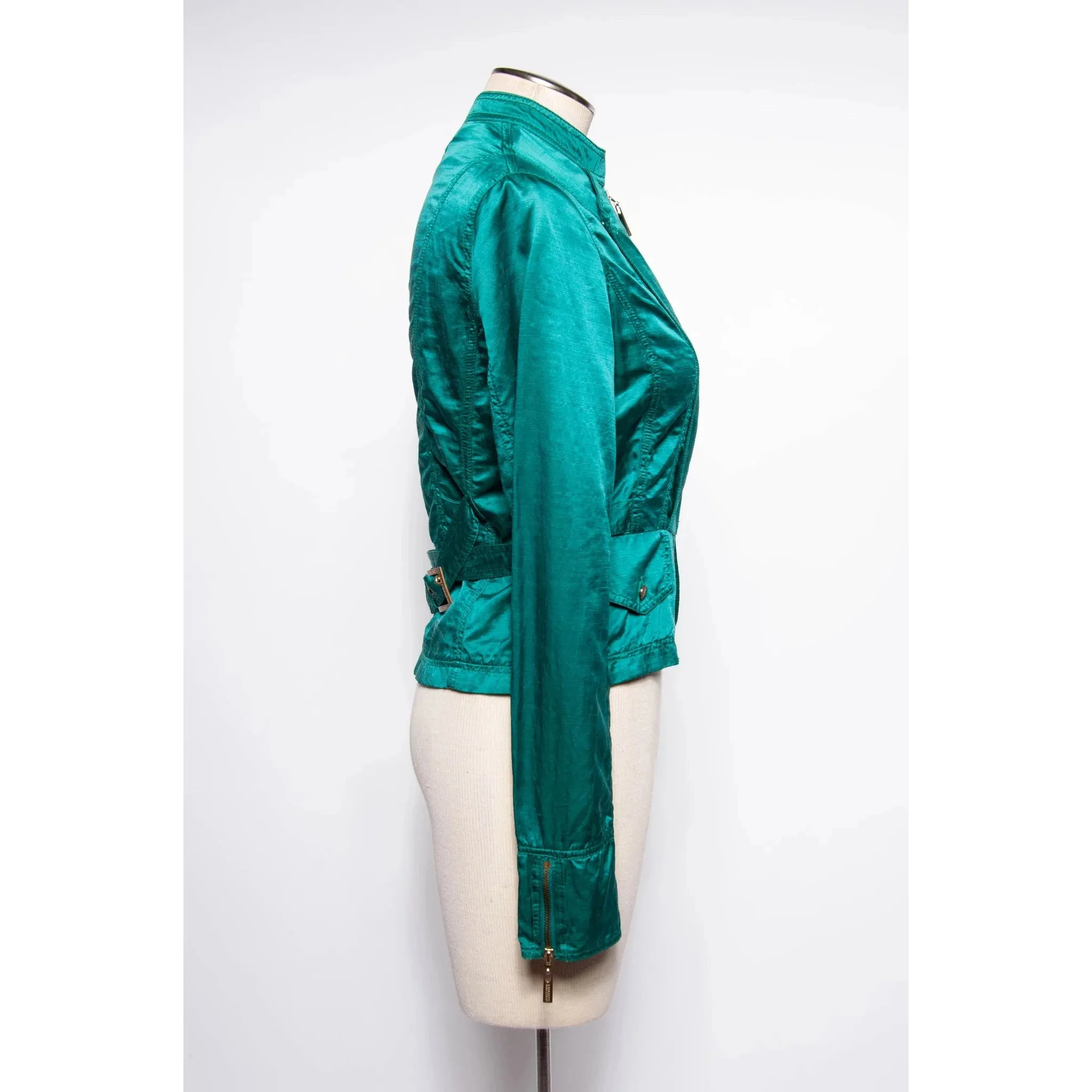 JEAN PAUL GAULTIER Vintage Teal Silk Blend Moto Style Jacket | S/M/L