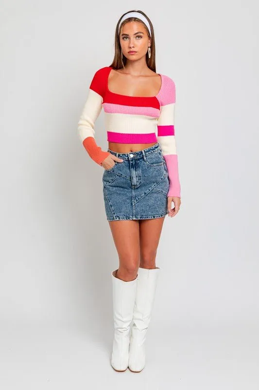 Long Sleeve Color Block Knit Top - FINAL SALE