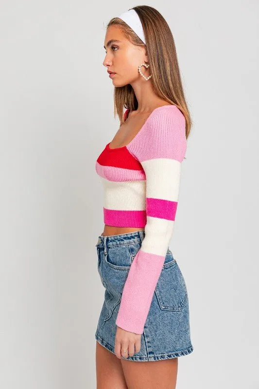 Long Sleeve Color Block Knit Top - FINAL SALE