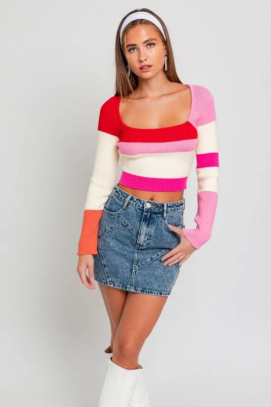 Long Sleeve Color Block Knit Top - FINAL SALE