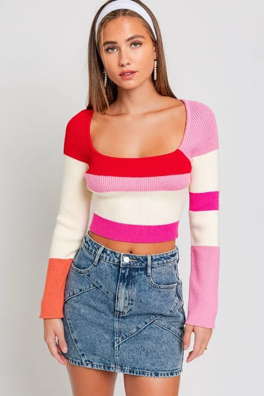 Long Sleeve Color Block Knit Top - FINAL SALE