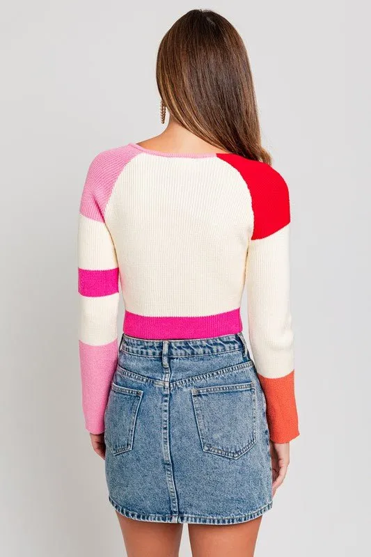 Long Sleeve Color Block Knit Top - FINAL SALE