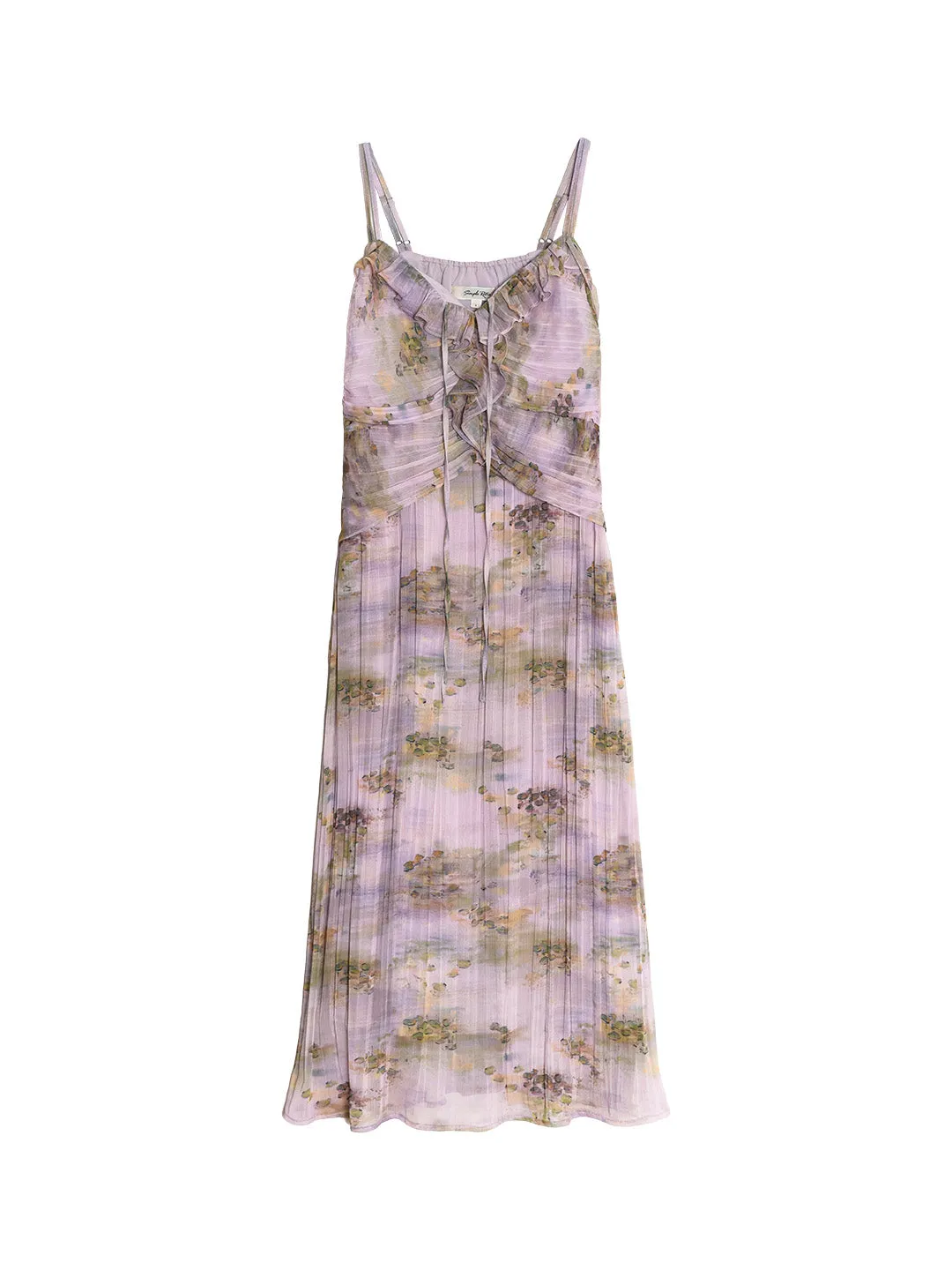 Makayla Floral Print Tie V-Neck Trim Slip Dress